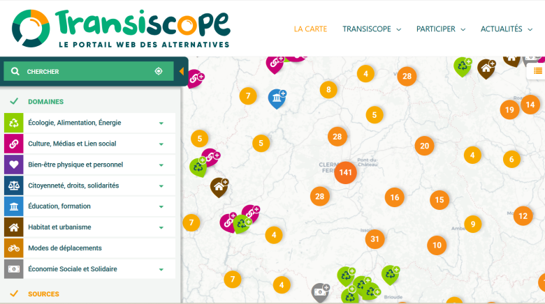 carte Transiscope centr&eacute;e sur clermont avec les alternatives